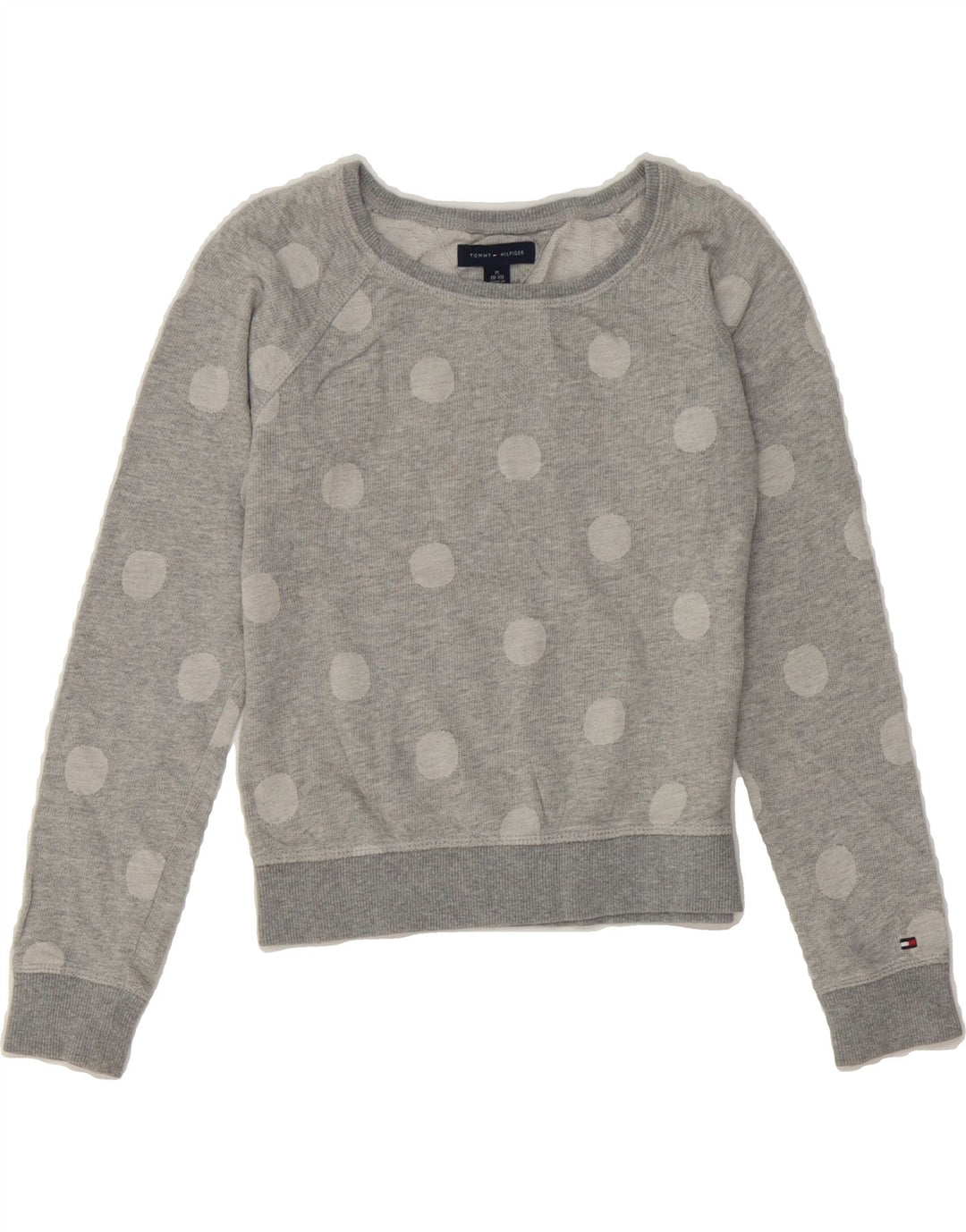 TOMMY HILFIGER Girls Sweatshirt Jumper 8-9 Years Medium Grey Spotted Vintage Tommy Hilfiger and Second-Hand Tommy Hilfiger from Messina Hembry 