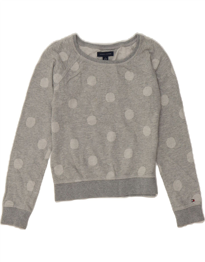 TOMMY HILFIGER Girls Sweatshirt Jumper 8-9 Years Medium Grey Spotted Vintage Tommy Hilfiger and Second-Hand Tommy Hilfiger from Messina Hembry 