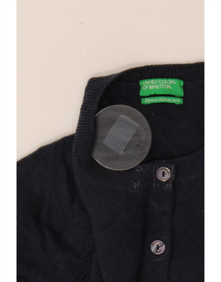 BENETTON ženski kratki kardigan pulover UK 6 XS tamnoplava merino vuna