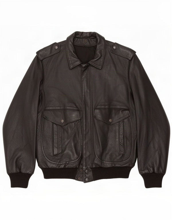 Vintage Mens Military Leather Jacket UK 40 Large Black