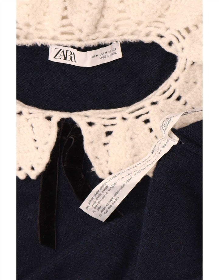 Zara ženski pleteni kratki top UK 12 Medium tamnoplavi poliester