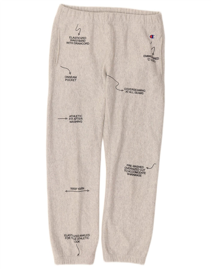 CHAMPION Mens Reverse Weave Graphic Tracksuit Trousers Joggers Small Grey