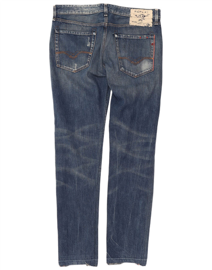 Replay muške uske traperice s oštećenjem W34 L34 plavi pamuk