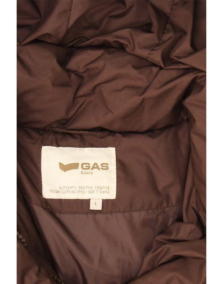 GAS Womens Hooded Padded Coat UK 14 Large Brown Vintage Gas and Second-Hand Gas from Messina Hembry 