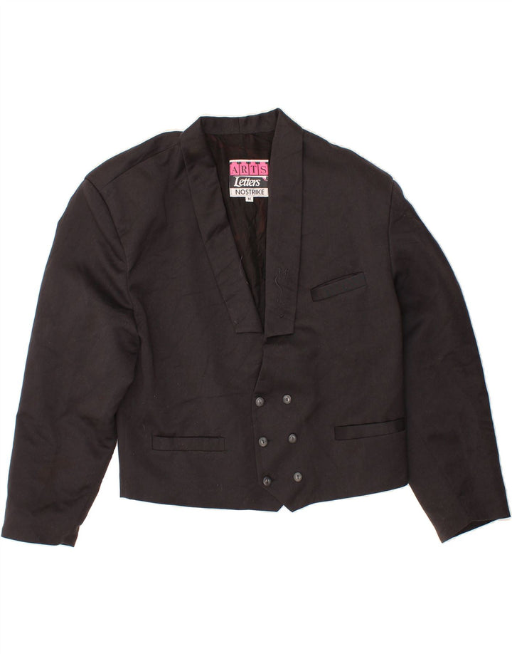 VINTAGE Womens Double Breasted Blazer Jacket UK 14 Medium Black Viscose Vintage Vintage and Second-Hand Vintage from Messina Hembry 
