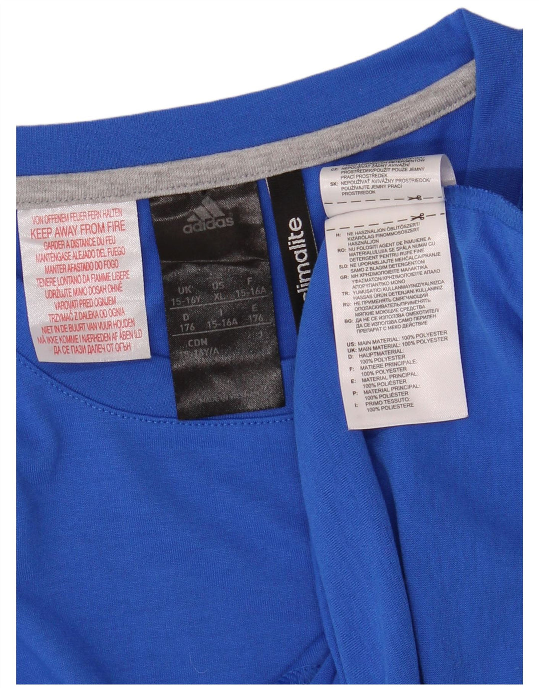 ADIDAS majica kratkih rukava Climalite za dječake 15-16 godina, plavi poliester