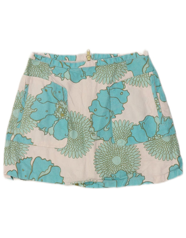Topshop ženska mini suknja UK 10 mala W25 plavi cvjetni pamuk