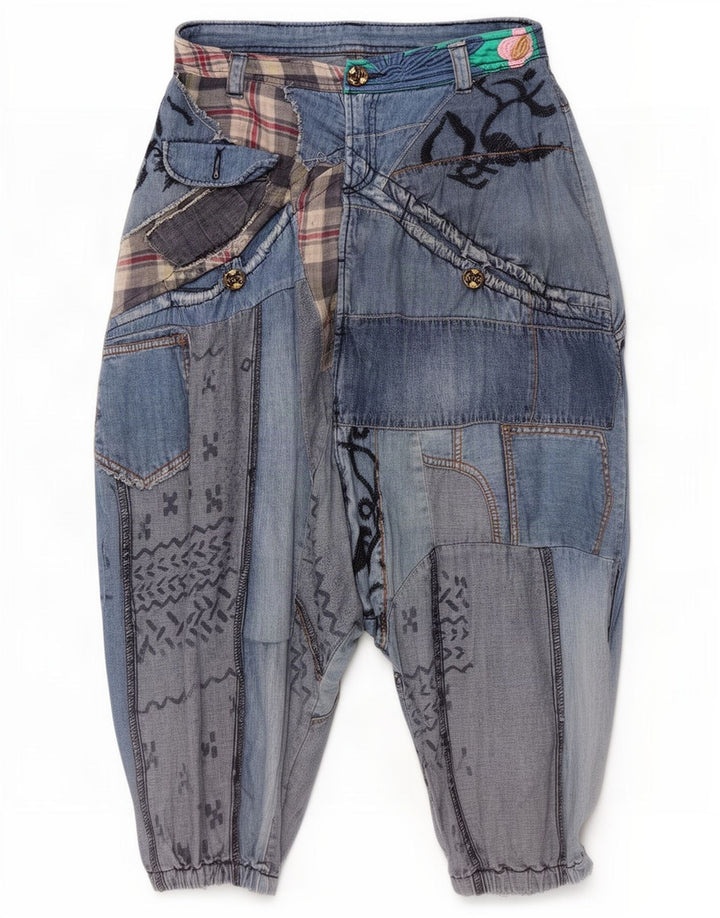 Desigual ženske harem traperice s kratkim preponama W30 L13 plavi patchwork pamuk