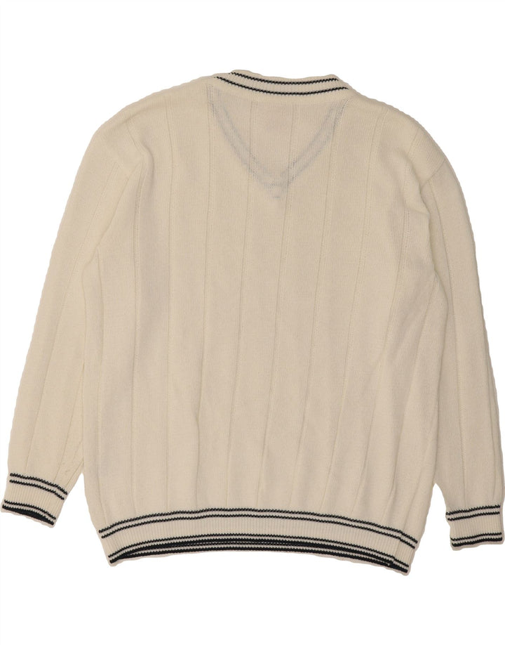 VINTAGE Womens V-Neck Jumper Sweater EU 42 Large White Polyacrylic Vintage Vintage and Second-Hand Vintage from Messina Hembry 