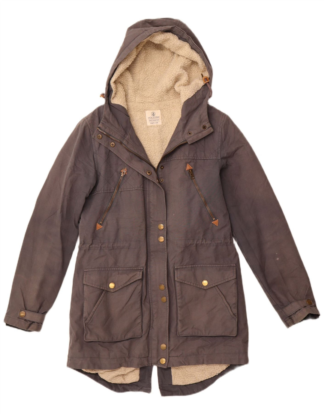 VOLCOM ženska šerpa parka jakna s kapuljačom US 10 Large Grey Cotton