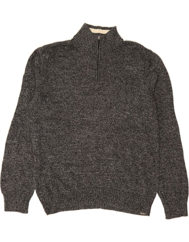 EDDIE BAUER Mens Zip Neck Jumper Sweater Large Grey Flecked Cotton Vintage Eddie Bauer and Second-Hand Eddie Bauer from Messina Hembry 