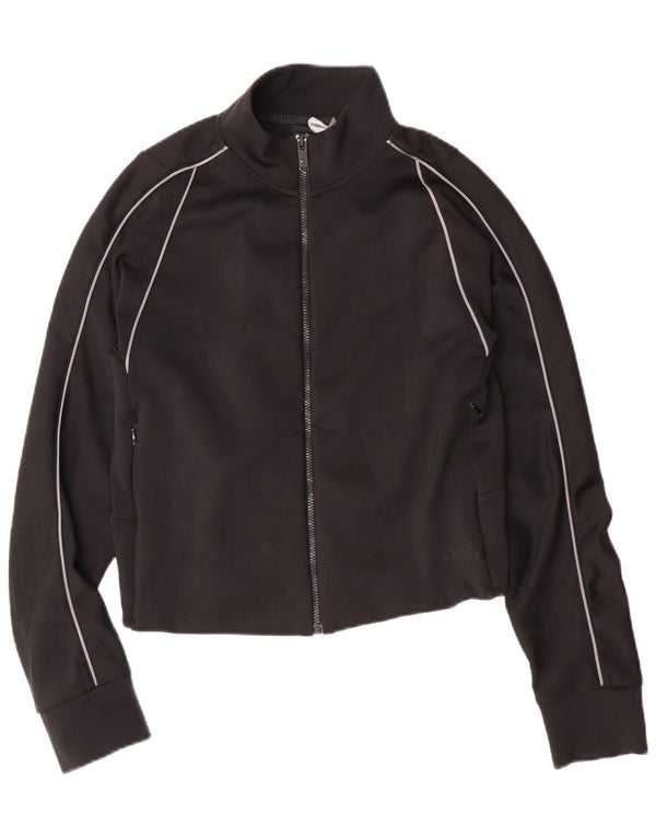 Adidas Womens Crop Tracksuit Top Jacket UK 12/14 Medium Black Polyester