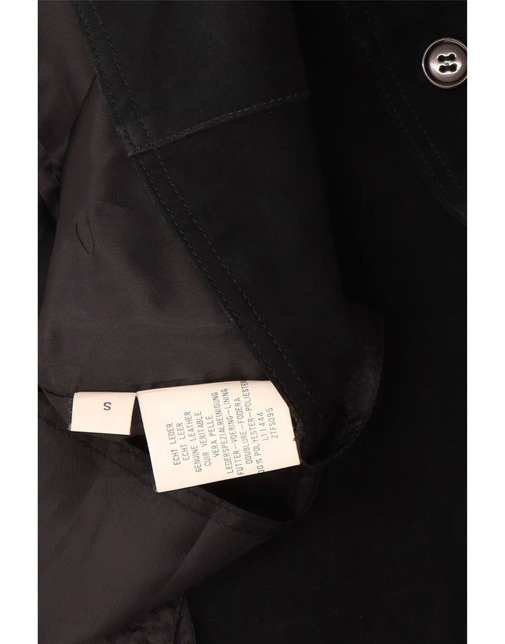 Vintage ženski prsluk od brušene kože UK 10 mali crni kožni