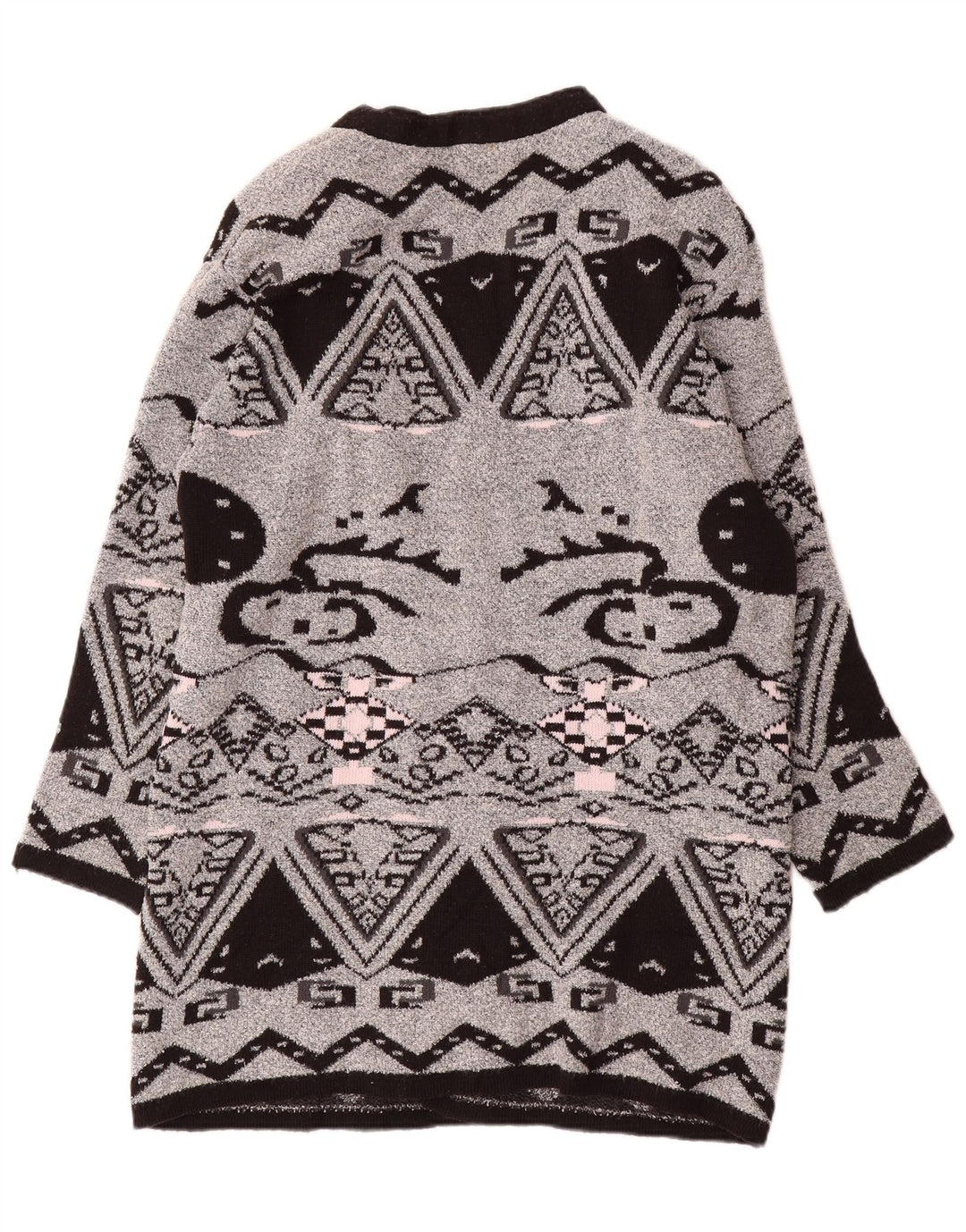 VINTAGE ženski dugi otvoreni kardigan pulover EU 44 XL sivi geometrijski