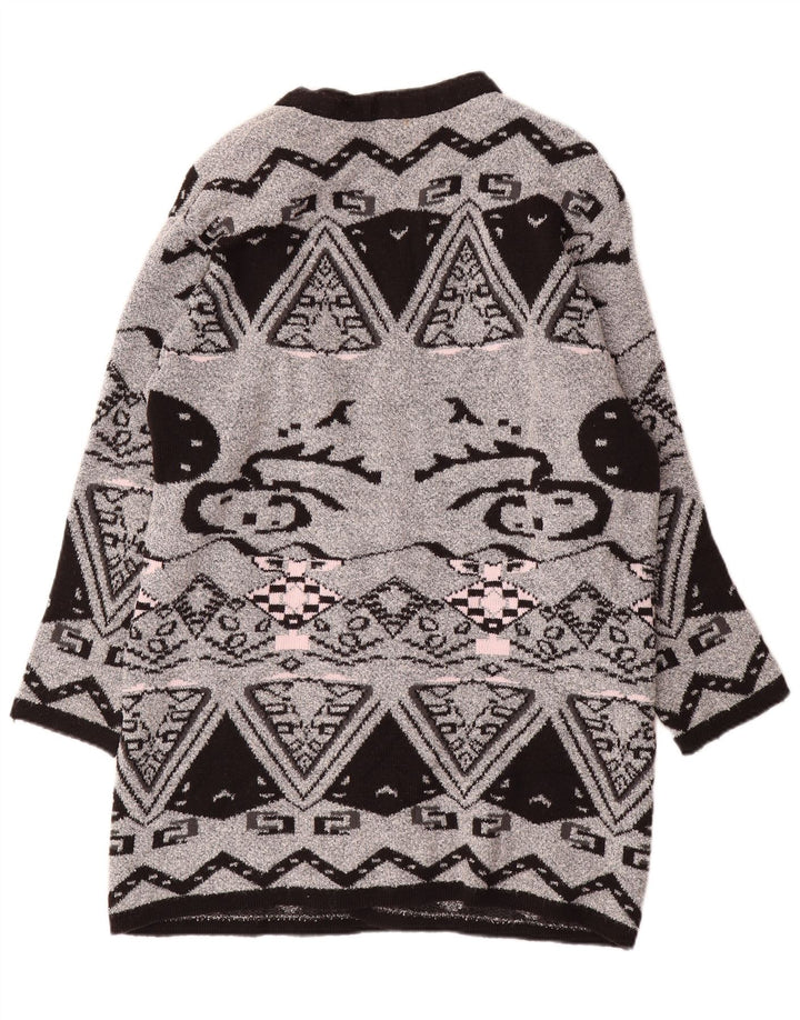 VINTAGE ženski dugi otvoreni kardigan pulover EU 44 XL sivi geometrijski