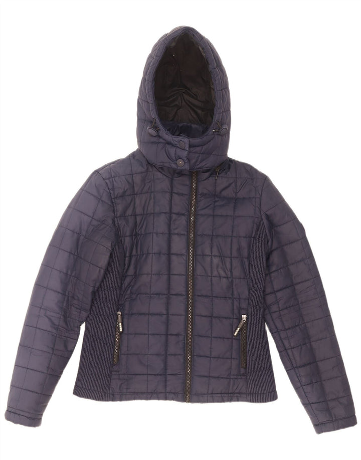 Superdry ženska podstavljena jakna s kapuljačom UK 12 srednje tamnoplavi poliester