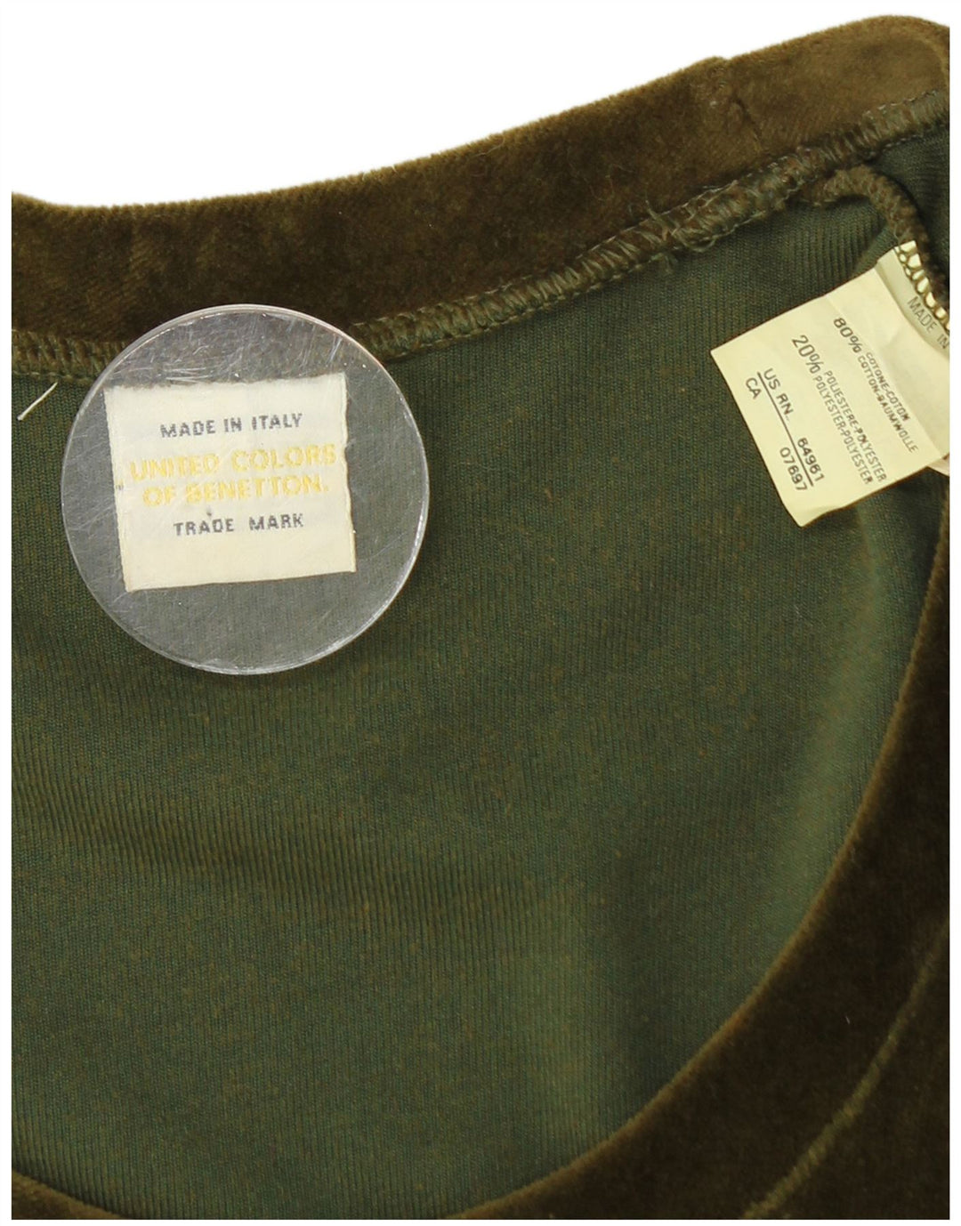 BENETTON Ženska baršunasta haljina dugih rukava uz tijelo UK 8 Mali zeleni pamuk