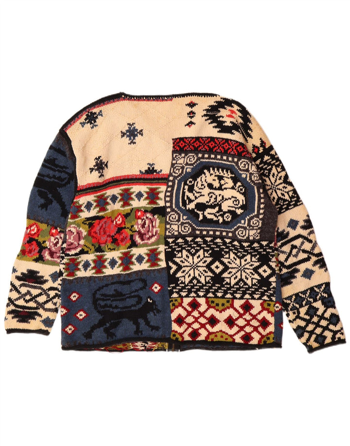 Vintage ženski grafički kardigan džemper UK 10 Mali višebojni boem