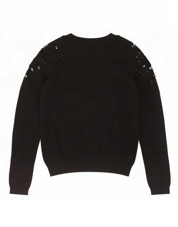 Topshop ženski pulover s kratkim izrezom UK 4 XS crni cvjetni najlon