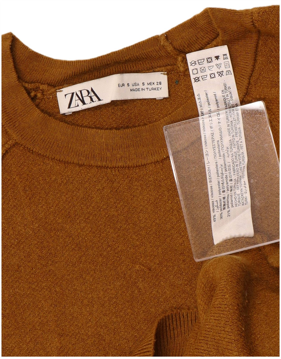 ZARA ženski kratki pulover s okruglim izrezom UK 10 Small Brown