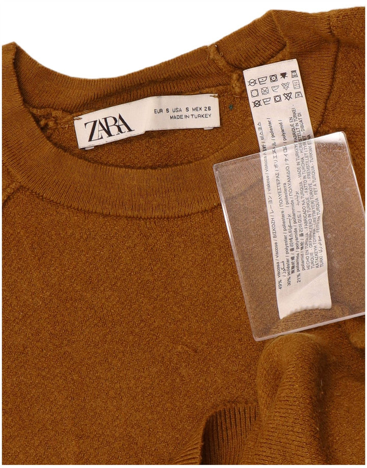 ZARA ženski kratki pulover s okruglim izrezom UK 10 Small Brown