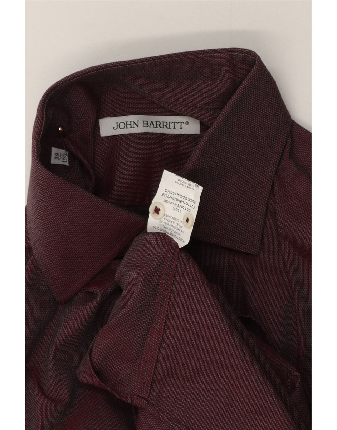JOHN BARRITT Mens Shirt Size 39 15 1/2 Medium Burgundy Cotton