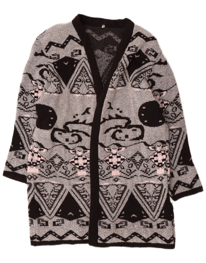 VINTAGE ženski dugi otvoreni kardigan pulover EU 44 XL sivi geometrijski