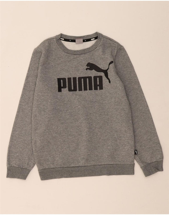PUMA Boys Graphic Sweatshirt Jumper 11-12 Years Grey Cotton Vintage Puma and Second-Hand Puma from Messina Hembry 