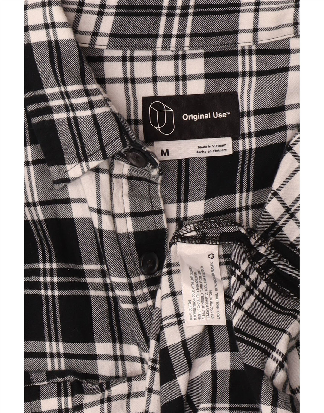 ORIGINAL USE Muška flanelska košulja Srednje crni karirani pamuk