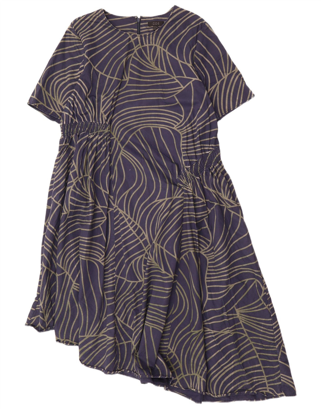 COS ženska asimetrična haljina EU 42, veliki tamnoplavi geometrijski pamuk