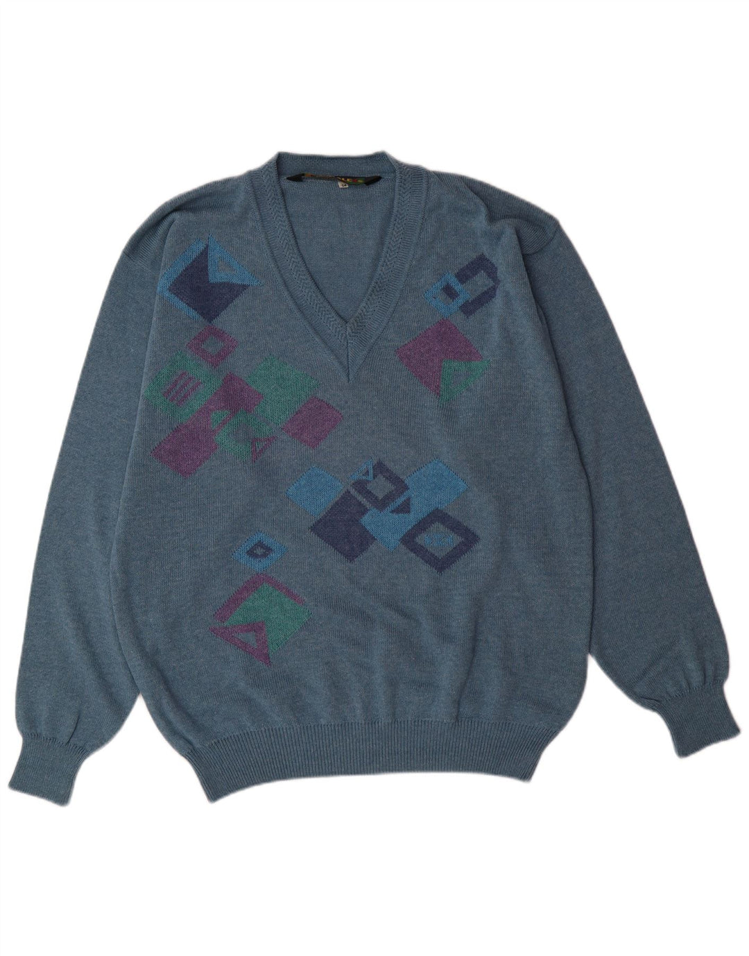 FRANK ALEXS Muški pulover s V-izrezom IT 54 XL plavi geometrijski pamuk