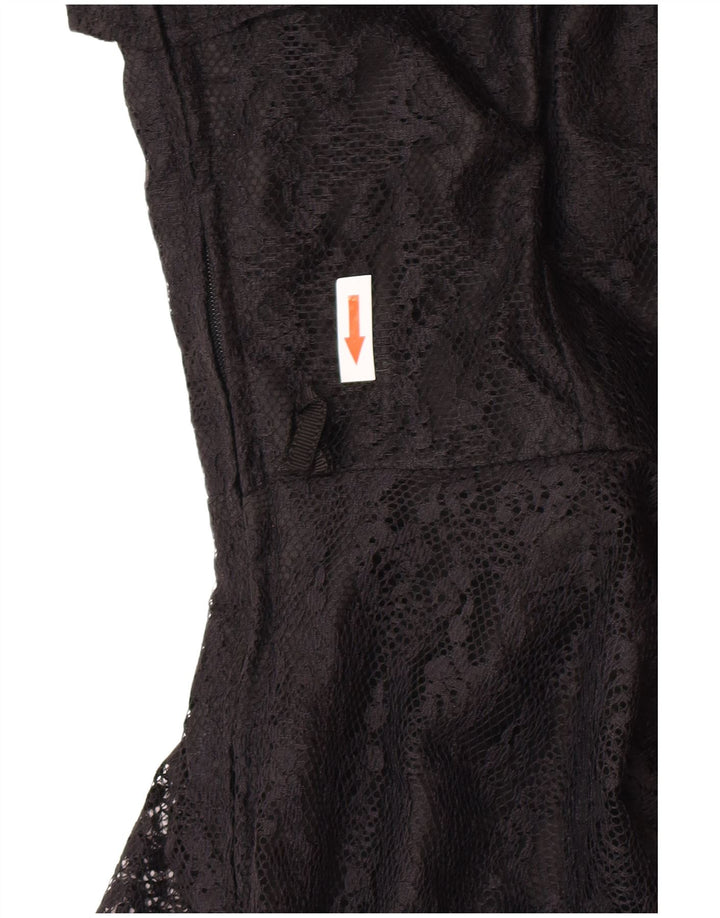 Vintage ženska haljina bez naramenica UK 14 Veliki crni cvjetni poliamid