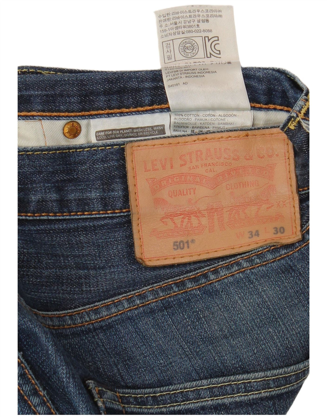 LEVI'S muške 501 ravne traperice W34 L30 plavi pamuk