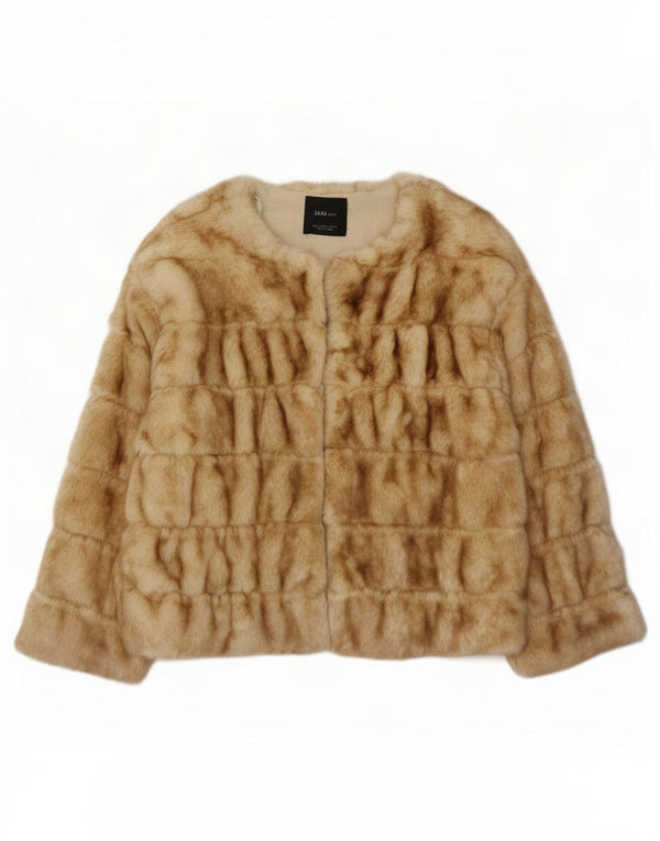 Zara Womens Faux Fur Jacket UK 14 Medium Beige Acrylic