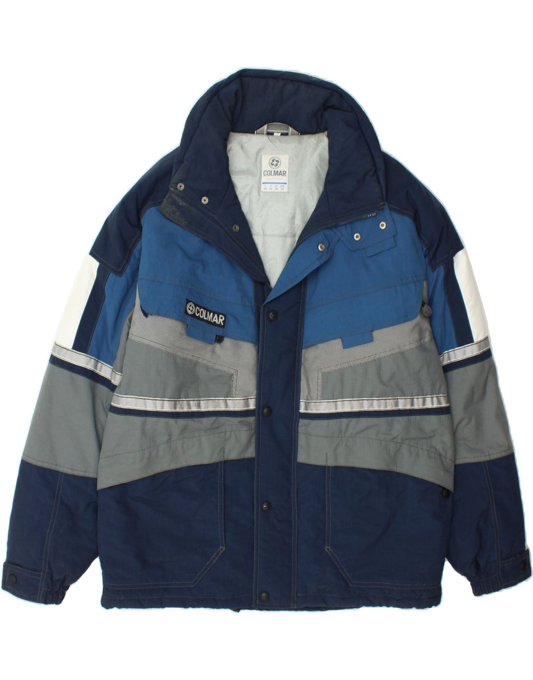 COLMAR Mens Loose Fit Windbreaker Jacket IT 46 Small Navy Blue Colourblock Vintage Colmar and Second-Hand Colmar from Messina Hembry 