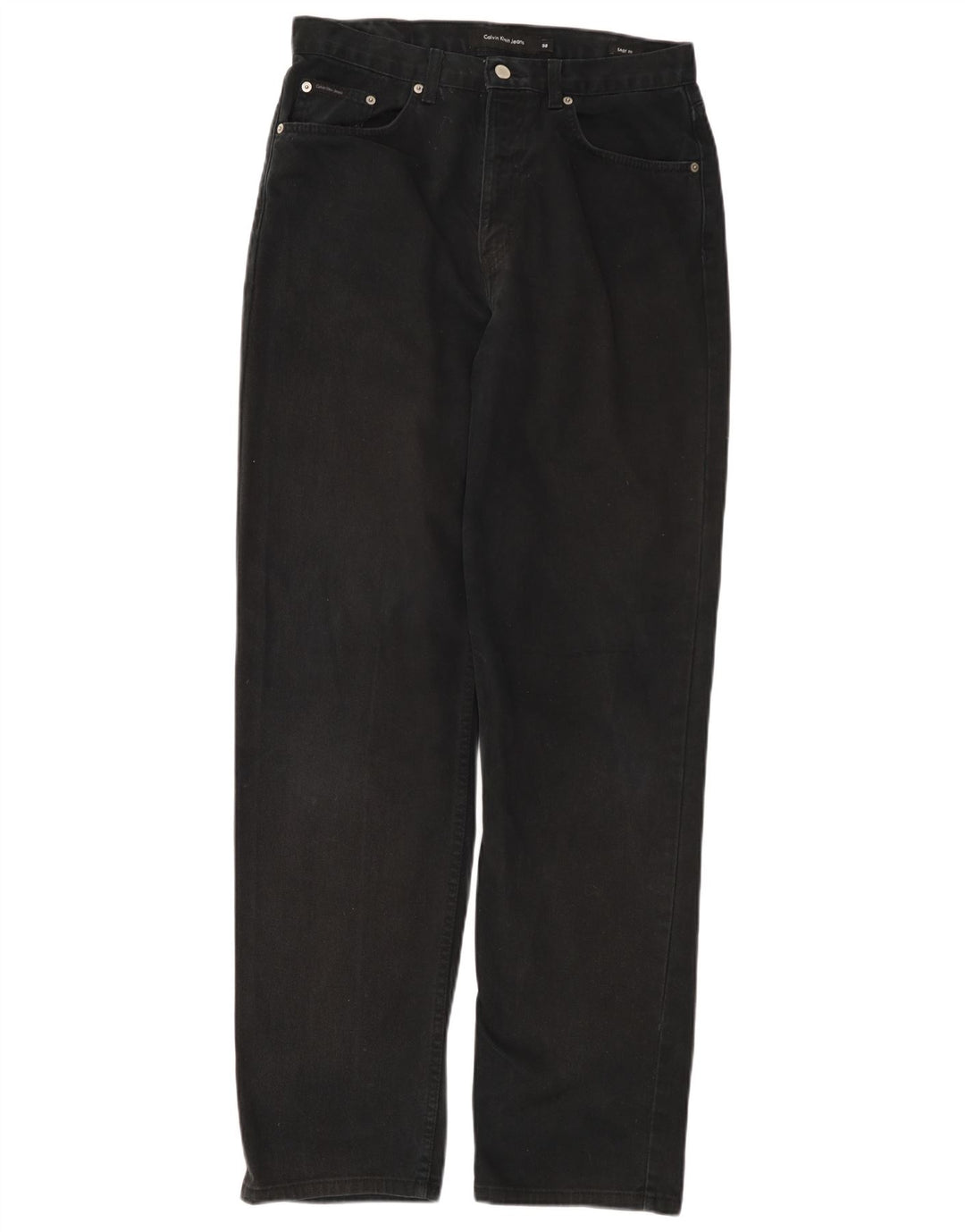 CALVIN KLEIN Muške ravne traperice Easy Fit W32 L32 Crni pamuk