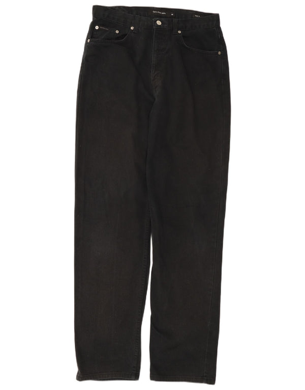 CALVIN KLEIN Muške ravne traperice Easy Fit W32 L32 Crni pamuk