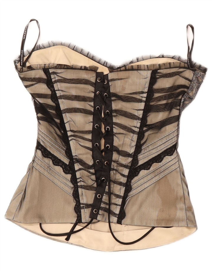 WAREHOUSE Ženski gornji dio korzeta s otvorenim ramenima UK 8 Mali bež cvjetni poliester