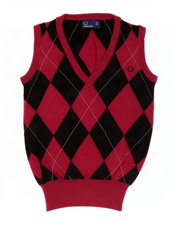 Fred Perry ženski prsluk bez rukava UK 8 Small Red Argyle/Diamond Wool