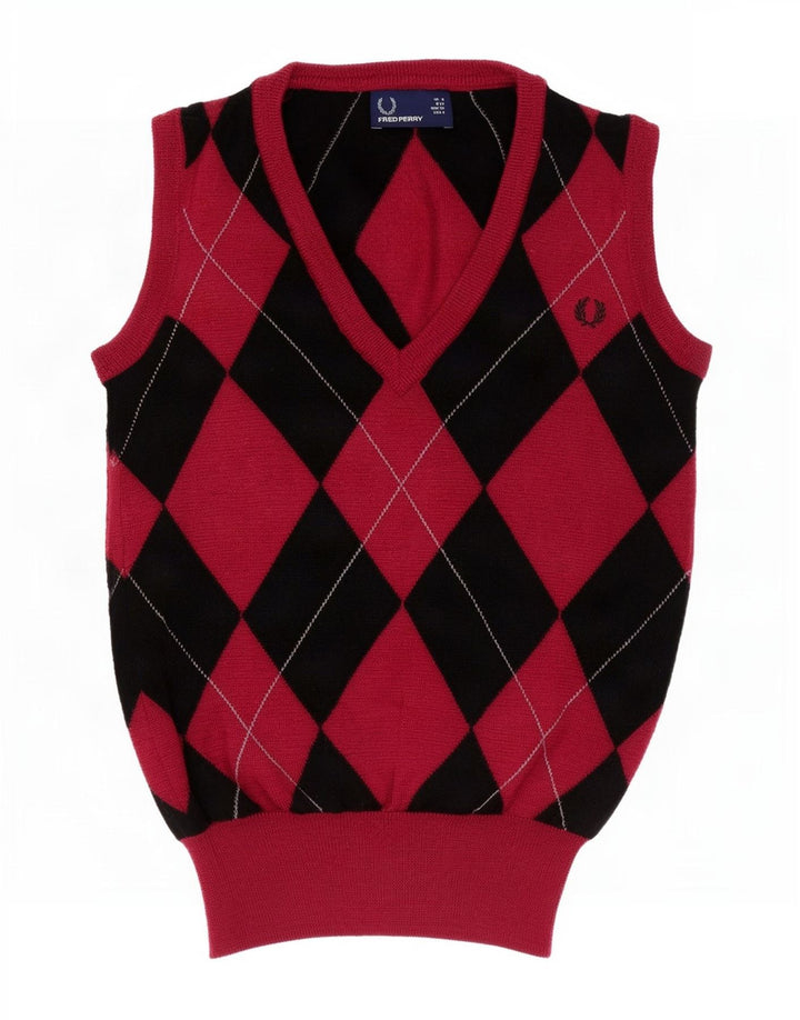 Fred Perry ženski prsluk bez rukava UK 8 Small Red Argyle/Diamond Wool