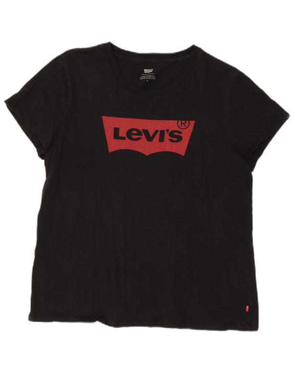 Gornja ženska majica kratkih rukava Levi's s velikim grafičkim motivima UK 14 Srednje crni pamuk