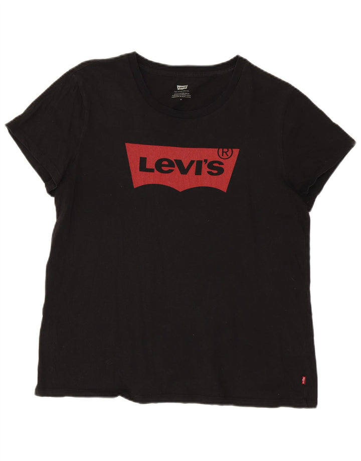 Gornja ženska majica kratkih rukava Levi's s velikim grafičkim motivima UK 14 Srednje crni pamuk