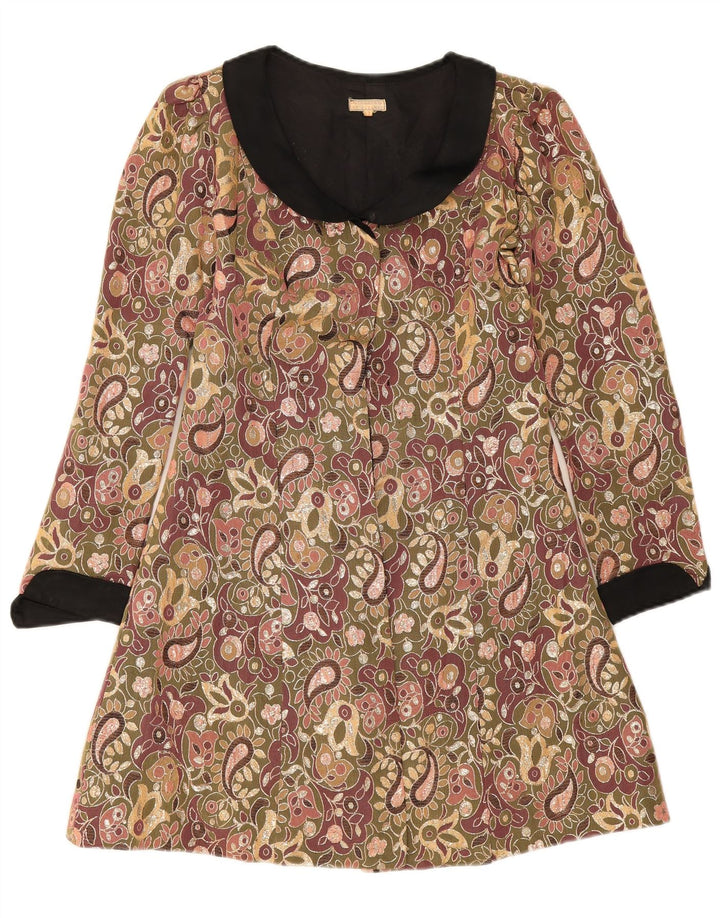 VINTAGE Womens Overcoat UK 12 Medium Multicoloured Floral