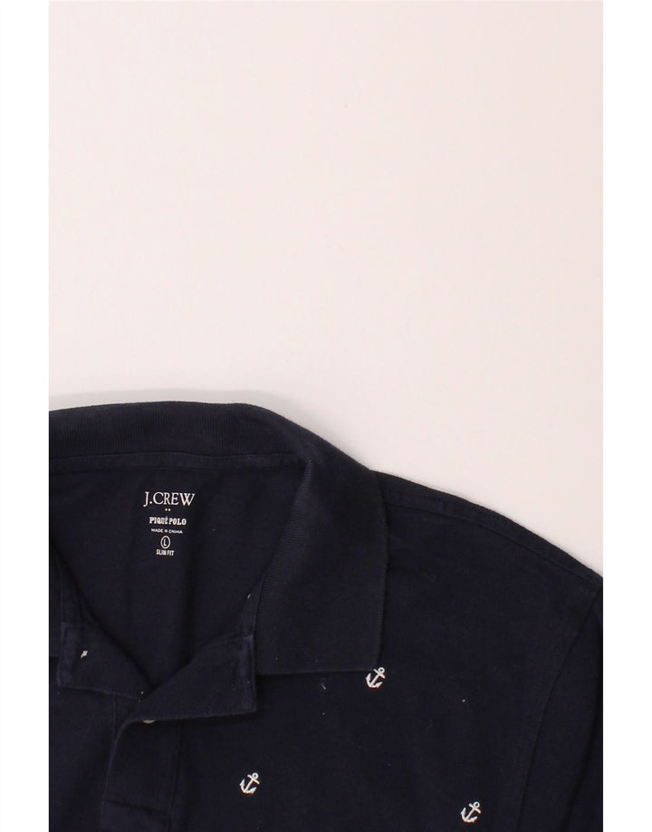 J. CREW Mens Abstract Pattern Slim Fit Polo Shirt Large Navy Blue Cotton Vintage J. Crew and Second-Hand J. Crew from Messina Hembry 