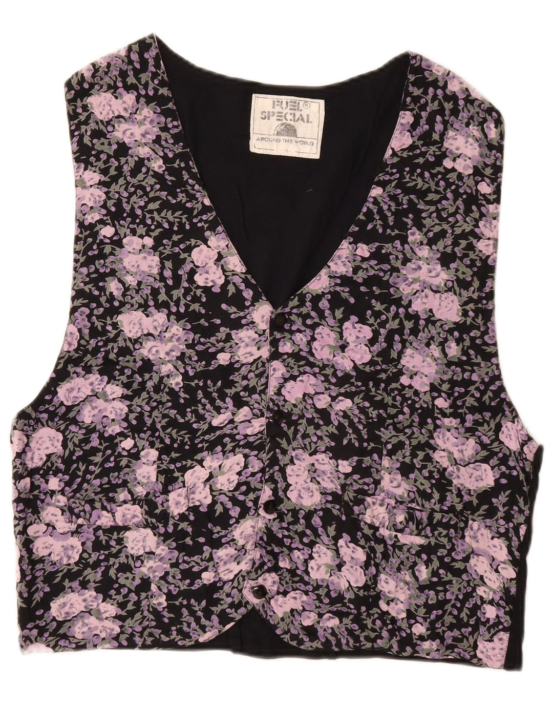 VINTAGE Muški prsluk IT 52/54 Velika crna cvjetna viskoza