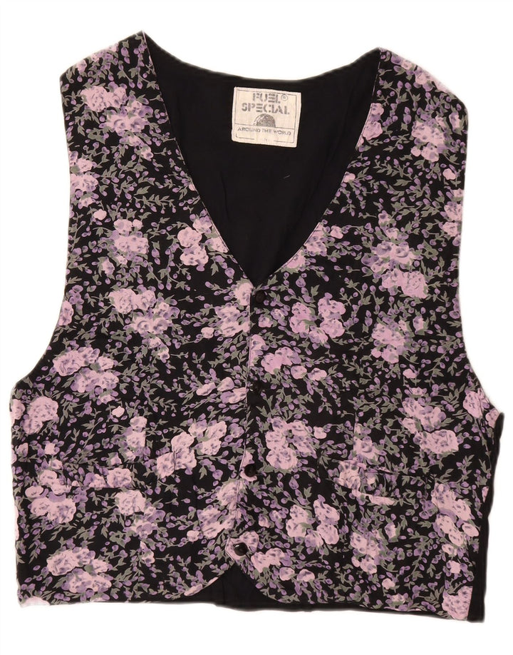 VINTAGE Muški prsluk IT 52/54 Velika crna cvjetna viskoza