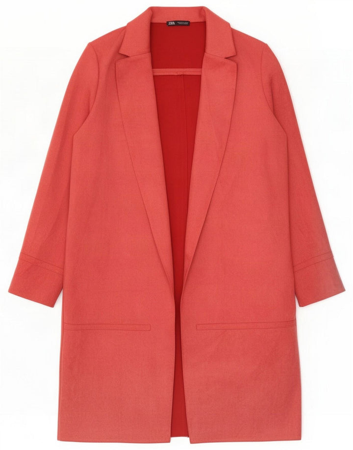 Zara ženska dugačka otvorena jakna jakna UK 12 Large Pink Polyester