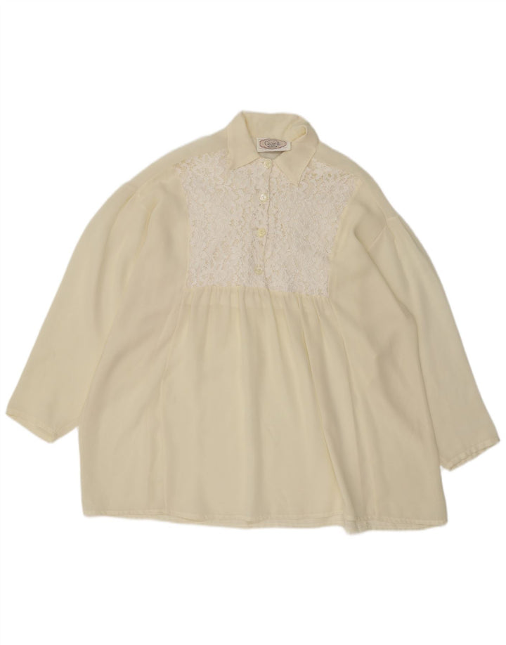 Vintage ženski pulover prekomjerna košulja bluza UK 18 XL sivobijeli poliester