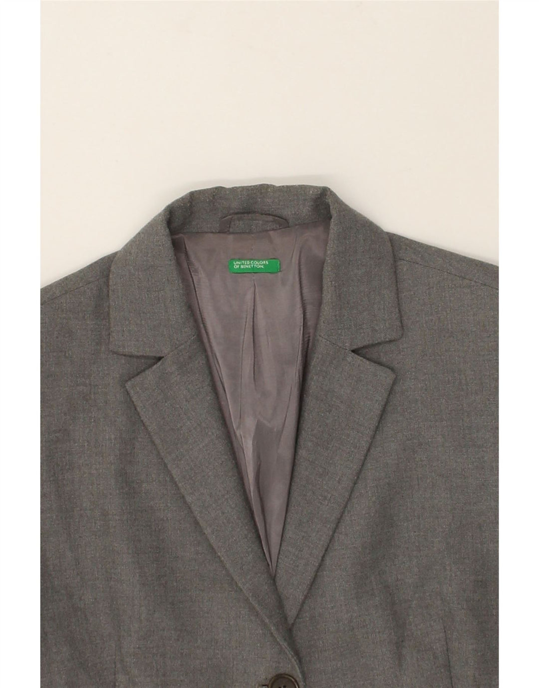BENETTON Womens 3 Button Blazer Jacket IT 46 Large Grey Polyester | Vintage Benetton | Thrift | Second-Hand Benetton | Used Clothing | Messina Hembry 