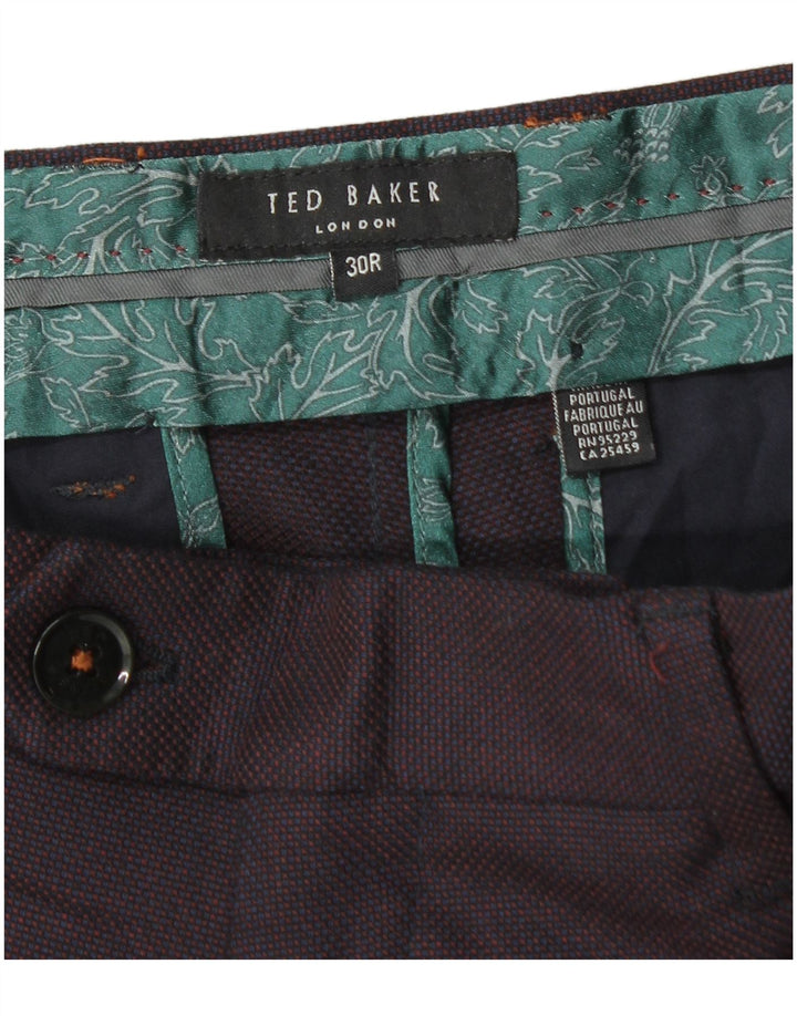 TED BAKER Mens Slim Suit Trousers W30 L30 Purple Polyester
